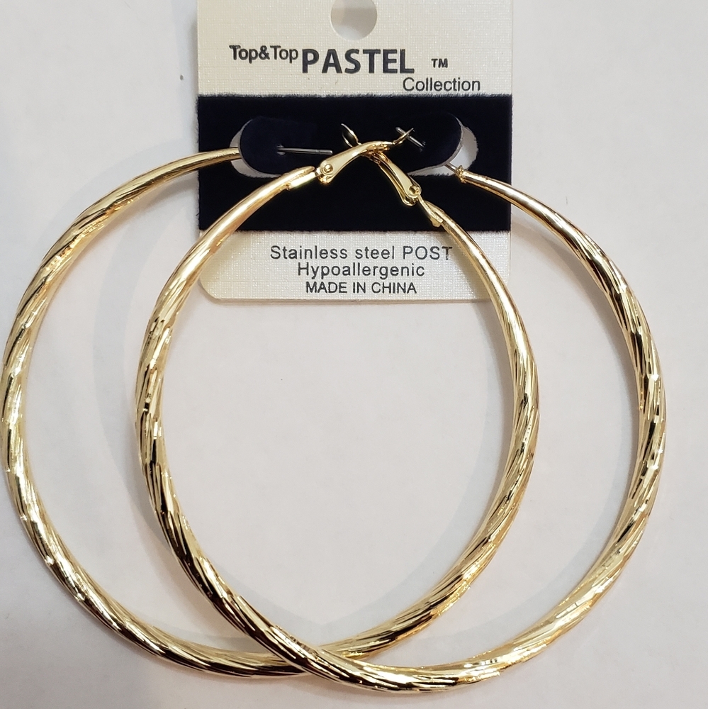 Steel post gold colorhoope earrings